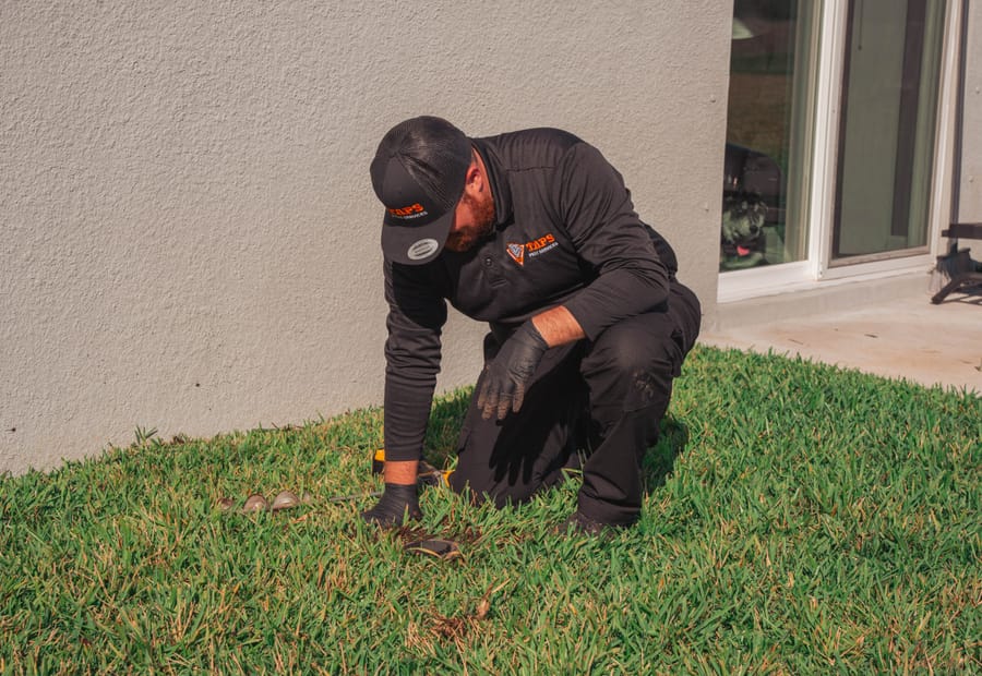 Taps technician inspecting a Riverview, FL lawn for pests