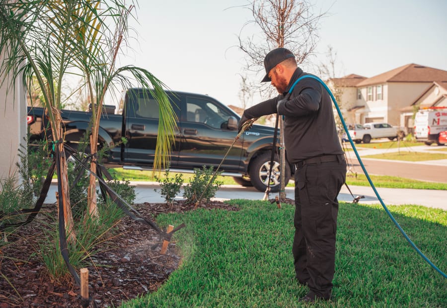 Taps technician performing a lawn treatment in Riverview, FL