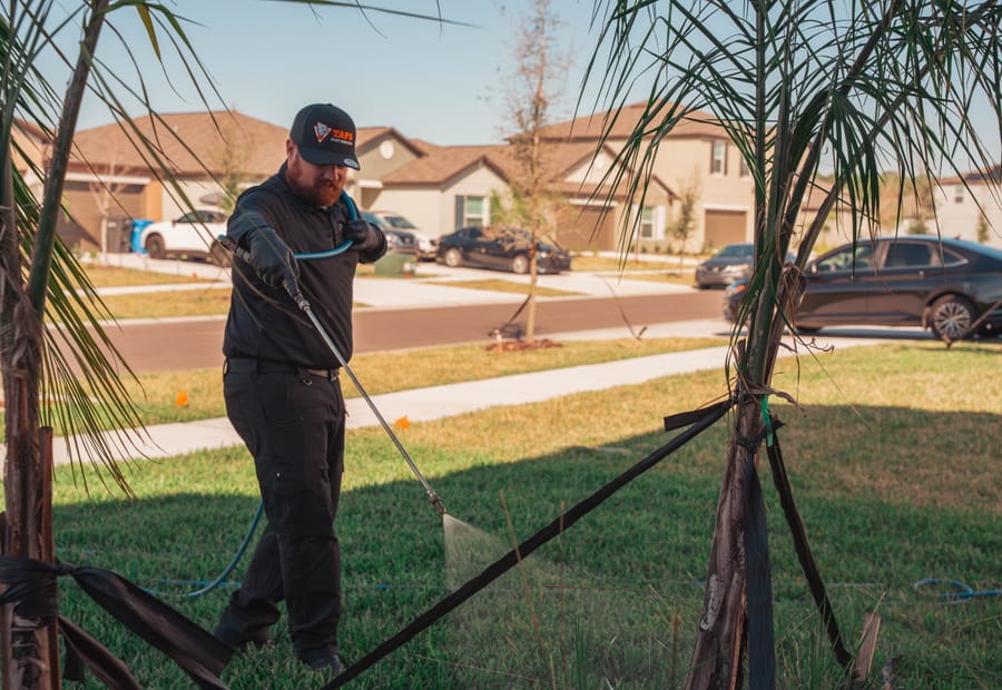 Taps technician treating a Tampa, FL yard for mosquitoes