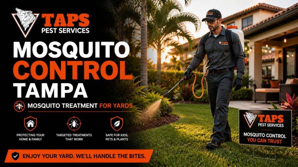 Mosquito control Tampa technician applying mosquito treatment for yards in Tampa FL with TAPS Pest Services