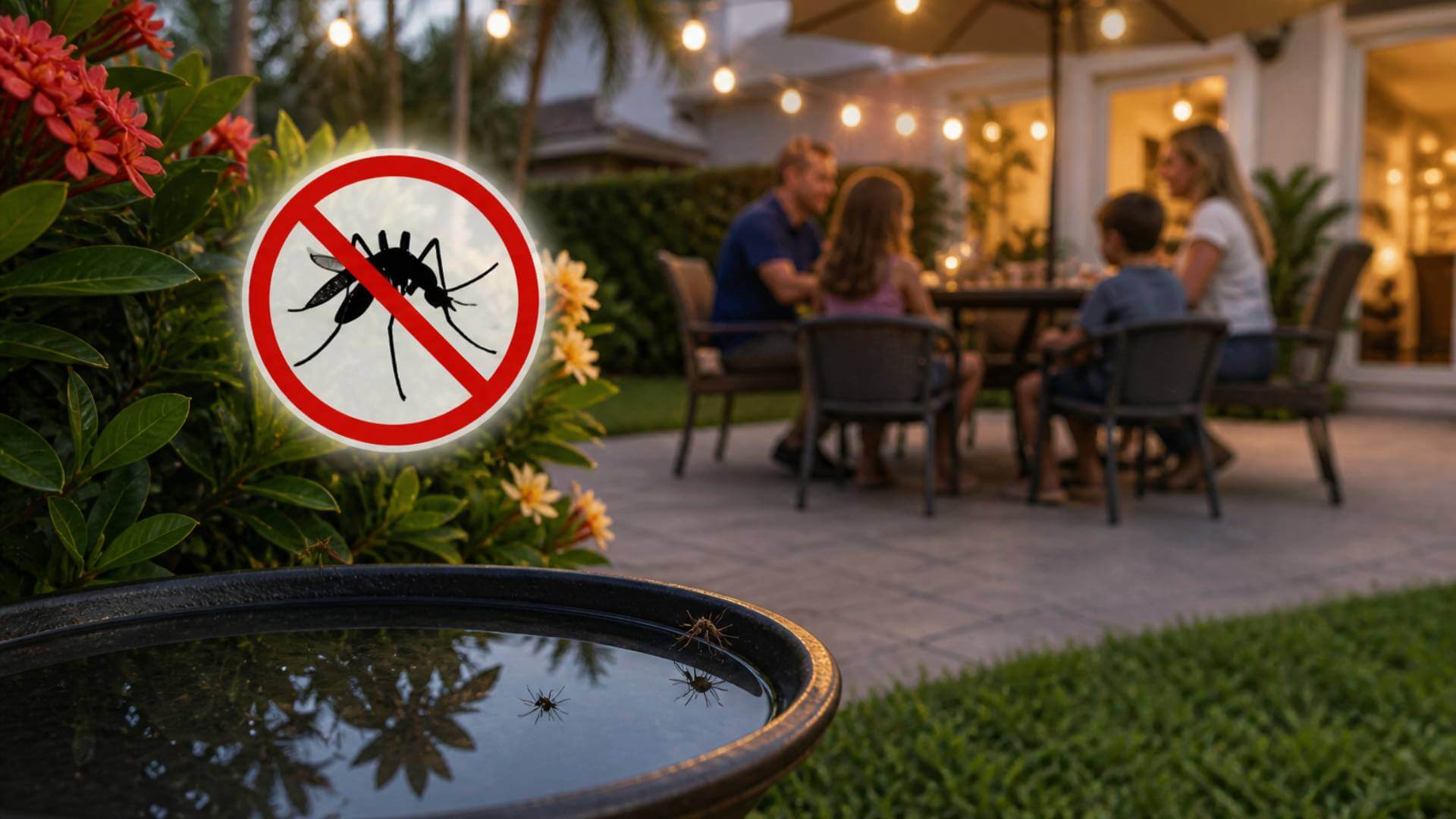 Wimauma mosquito control helps reduce mosquitoes around patios, birdbaths, and backyard gathering spaces