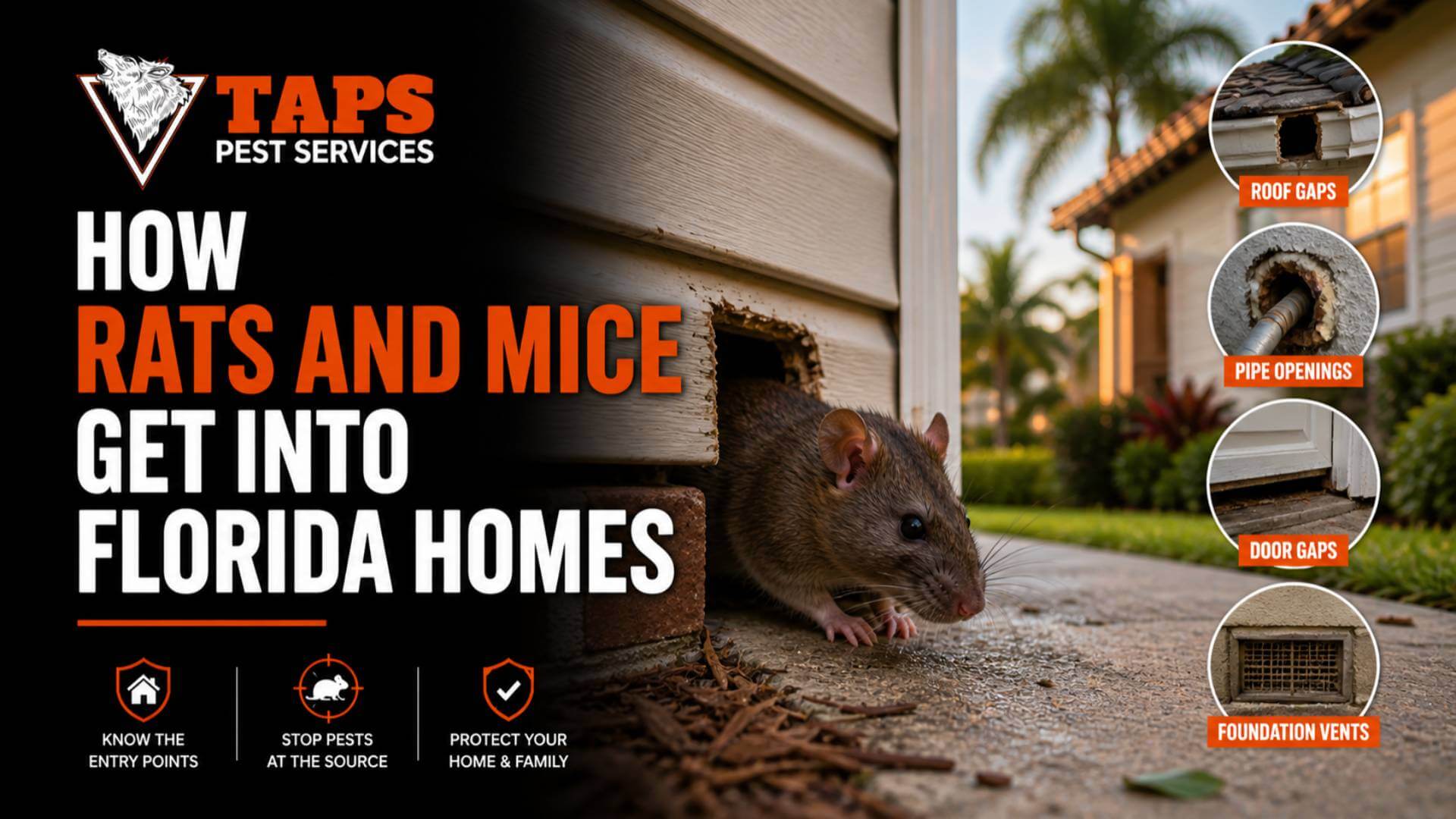 How rats and mice get into Florida homes through entry points like gaps vents and pipe openings in residential exterior