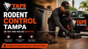 Rodent control Tampa technician performing rat and mouse removal in Tampa FL with TAPS Pest Services in residential home